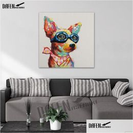 Paintings 100% Handmade Cute Chihuahua Dog Oil Painting On Canvas Modern Cartoon Animal Lovely Pet For Room Wall Decor Drop Delivery Dhbjx