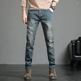 Men's Jeans 27-36 Mens Male Ankle-length Denim Pant Autumn Spring Button Straight Casual Elasticity Slim Trousers Clothes Hc57