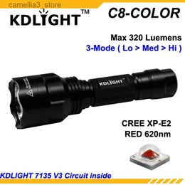 Torches KDLITKER C8-COLOR XP-E2 Red 620nm 320 Lumens Camping Hunting LED Flashlight - Black ( 1x18650 ) Q231130