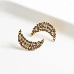 Stud Earrings Retro Simple Fashion Gold Colour Black Rhinestone Moon Shaped Antiqued Silver For Women Party Jewellery