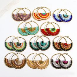 Hoop Earrings Lifefontier Handmade Colourful Crystal Beaded For Women Trend Geometric Round Big Earring Charms Party Jewellery Gift