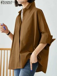 Women's Blouses Shirts ZANZEA Women 3/4 Sle Blouse Fashion Loose OL Shirts Spring Autumn Tops Casual Buttons Blusas Fe Blouses Solid Tunic jerL231130