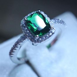 Women Fashion Jewellery Cushion cut 3ct 5A Green Zircon 5A Zircon stone 925 Sterling silver Engagement Wedding Band Ring203H