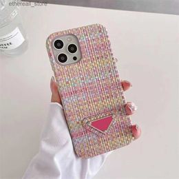 Cell Phone Cases Designer Weave Pattern for iPhone 14 Plus 13 12 11 Pro Max XR XS 7 8 Luxury PU Leather Half-body Mobile Bumper Back Covers Shells Funda Rainbow Q231130