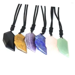 Pendant Necklaces Natural Crystal Quartz Stone Healing Amethysts Lapis Lazuli Agates Faceted Wolf's Fang Chain Necklace