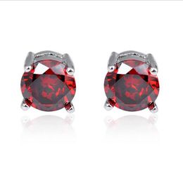 12 Pairs Luckyshine Red Zircon Crystal Gems Silver Plated Stud Earrings Fashion Simple European Holiday gift Earrings Stud for Uni183f