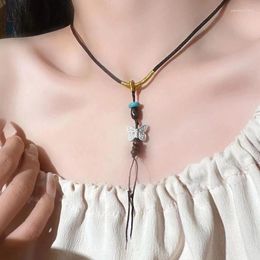 Pendant Necklaces Natural Stone Beaded Necklace Bohemian Butterfly Clavicle Chain Female Summer Adjustable Rope Sweater Gift