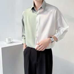 Men's Dress Shirts Summer Short Sleeve Shirt Men Fashion Society Mens Korean Loose Oversized Ice Silk Office Formal