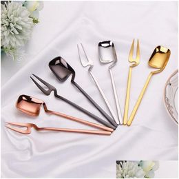 Spoons Sier Gold Copper Black Dessert Spoon Fork And Cup Hangable Drop Delivery Home Garden Kitchen Dining Bar Flatware Dhuh8