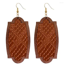 Dangle Earrings M&G Wood Genuine Leather For Women Geometric Snake Skin Lychee Pattern Pendant Texture Jewelry