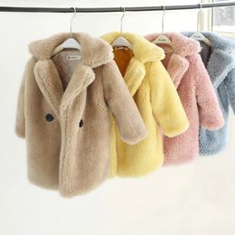 Jackets 2 9Y Kids Girls Faux Fur Coats 2023 Winter Thicken Warm Mid length Cashmere Coat for Children s Boys Clothing Christmas 231130