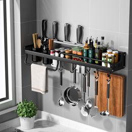 Organisation Punchfree Wallmounted Kitchen Storage Organisation Shelf Spice Rack Towel Holder Chopsticks Spoon Knife Jar Storage Organiser