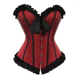 Bustiers & Corsets Sexy Satin Stripe Overbust Corset CLace Up Boned Orsets And For Women Lingerie Tops Gothic Victorian Korset Body Shaper