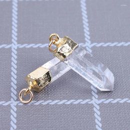 Pendant Necklaces 1pc Natural Crystal Quartz Pendulum Column Gold Color Plated Healing Point White Clear Stone Pendants For Women