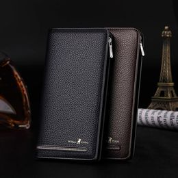 Wallets WILLIAMPOLO Wallet Long Men RFID Genuine Leather Phone Purse Large Capacity Fashion High Quality Zipper Hasp220F