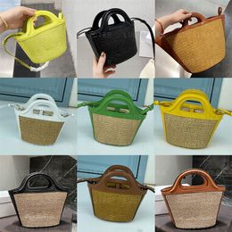 Leather basket bag Handles details in relief crossbody handbag shoulder tote bags wallet purse beach travel picnic brown lime yell324l