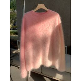 2023 Winter Wear New Korean Super Beautiful Top Soft and Lazy Style Imitation Mohair Pullover Pink Gradient Sweater