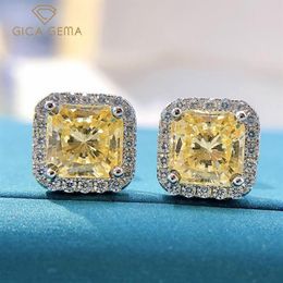 Stud GICA 925 Sterling Silver 7 7mm Pink Yellow High Carbon Diamond Earrings For Women Sparkling Wedding Fine Jewellery Gift248s