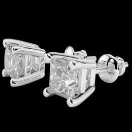 Princess Cut 2 00 CT D SI1 New Enhanced Lad Diamond Stud Earrings 18K White Gold267w
