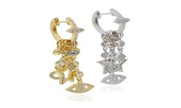 turkish evil eye cz charm Huggie hoop earring 2019 new multi cz lovely charms Tassel drop earring fashion trendy women jewelry2269617