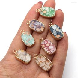 Pendant Necklaces Rectangular Floral Natural Stone Necklace 12x22mm Jewellery Fashion Making DIY Bracelet Earring Charm Accessories 1pcs