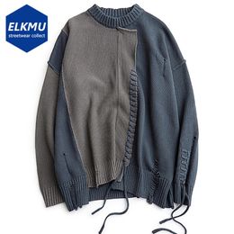 Men's Sweaters Irregular Patchwork Sweaters Ripped Weave Ribbons Fashion Man Sweater Knit Jumpers Streetwear Hip Hop Y2K Pullovers 231130