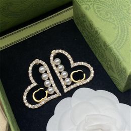 Luxury Earring Designer Women Stud Earrings Heart Shape Diamond Earring Pearls Fashion Jewelry207h