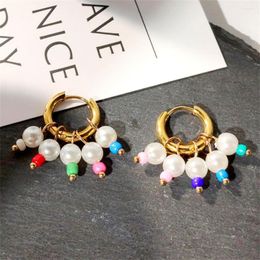 Hoop Earrings Korean Colourful Beads Small For Women Classic Golden Stainless Steel Huggie Statement Jewellery Gifts
