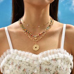 Pendant Necklaces Bohemian Multilayer Colourful Beads Chain Fashion Elegant Sun Heart For Women Accessories Jewellery Gift