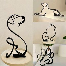 Decorative Objects Figurines Dog Art Sculpture Metal Abstract Minimalist Iron Office Desktop Accessories For Home Decoration Cute Miniature 230428