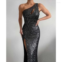 Casual Dresses One Shoulder Cutout High Slit Sequin Dress Fashion Women Sexy Sleeveless Waist Corset Cocktail Party Evening