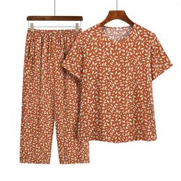 Women's Two Piece Pants Sets For Women 2 Pieces Short Sleeved Summer Printed Thin Size Large Loose Mid T Shirt Set Suit
