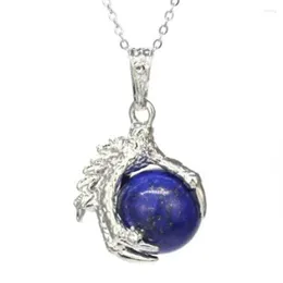 Pendant Necklaces Dragon Claw Stone Natural Amethyst Rose Crystal Quartz Lapis Lazuli Agate Round Beads Chain Necklace Jewelry