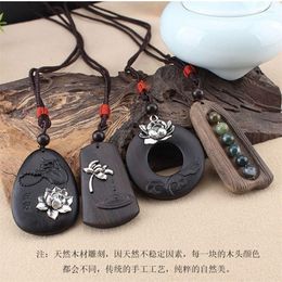 Pendant Necklaces QilmilyRetro Ethnic Style Ebony Necklace For Women Lotus Dragonfly Pearl Triangle Natural Stone Wave Sweater Chain Gift