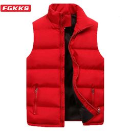 Men s Vests FGKKS Brand 2023 Winter Men Vest Parkas Cotton Casual Sleeveless Stand Thick Clothes Solid Colour Jacket Male 231129