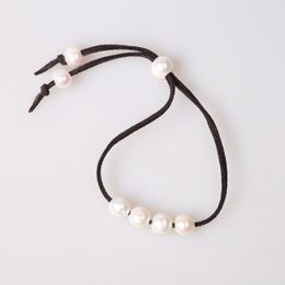 Strand Large Freshwater Pearls Bracelet For Girls Adjustable Beaded Handmade Bangle Jewellery On Suede Cord