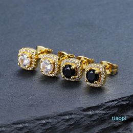 Mens Hip Hop Stud Earrings Jewelry High Quality Fashion Round Gold Silver Black Diamond Earring For Men319P