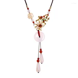 Pendant Necklaces Ethnic Style Agate Safety Buckle Long Sweater Chain Women Retro Wild Fashion Accessories Adjustable Necklace Femme