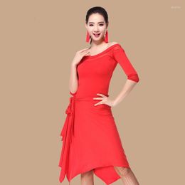 Stage Wear Latin Dance Costumes Adult Women Set Of Long-sleeved Round Neck Tassel Triangle Dresses