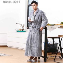 Men's Robes Coral plush men's warm extra thick extended nightgown Bath home bathrobe Bathrobe home Pyjamas Plush robe L231130