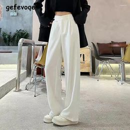 Women's Pants 2023 Women Fashion Korean Casual High Waist Office Ladies Elegant Black Straight Wide Leg Suit Trousers Female Streetwear