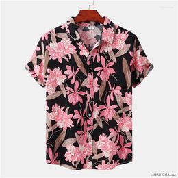 Men's Casual Shirts Black Pink Floral Print Beach Aloha Men Camisa Masculina 2023 Summer Short Sleeve Hawaiian Shirt Party Clothes