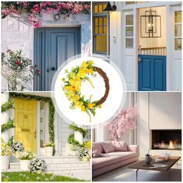 Decorative Flowers Artificial Flower Wreath Yellow Daisy Garland 13.7inch Green Pink Floral Spring And Summer Front Door
