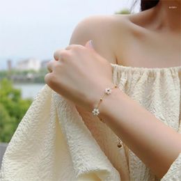 Charm Bracelets XUANYU Titanium Steel Selling Plant Crystal Five Leaf Petal Flower Bracelet Adjustable Clover Sweet Women's Gift