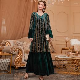 Ethnic Clothing Muslim Fashion Arab Women Printed Casual Gold Velvet Corset Skirt With Belt Modest Dress Abaya Dubai Moroccan Kaftan