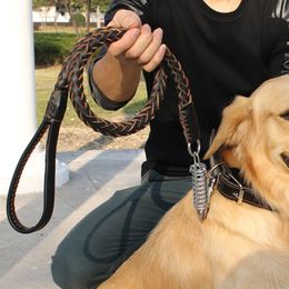 Dog Collars Leashes Heavy and Duty Large Dog Leash Genuine Leather Braided Dog Training Leash for Shepherd Bulldog Labrador Gold Retriever Pet Leads 231129