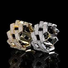 With Side Stones Men rings 14mm diamond Cuban HipHop ring jewelry Zircon 18K Gold Plating Personality Design Couple Fashion Brand 2903