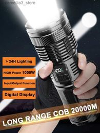 Torches Hot Selling 1000W Outdoor High-power LED Flashlight TYPE-C USB Searchlight Aluminium COB Zoom Lantern Output/Input for Patrol Cam Q231130