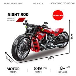 Christmas Toy Supplies High tech Red Night Rod Super Speed Racing Motorcycle Brick Technical Model Building Blocks Boy Toys Xmas Gift 231130
