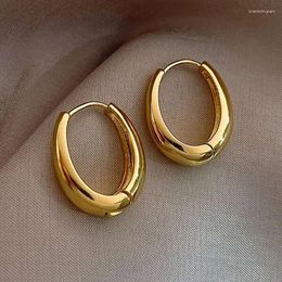 Hoop Earrings Trendy Gold Plated Smooth Metal For Woman Fashion Jewellery Temperament Girl's Daily Wear E923